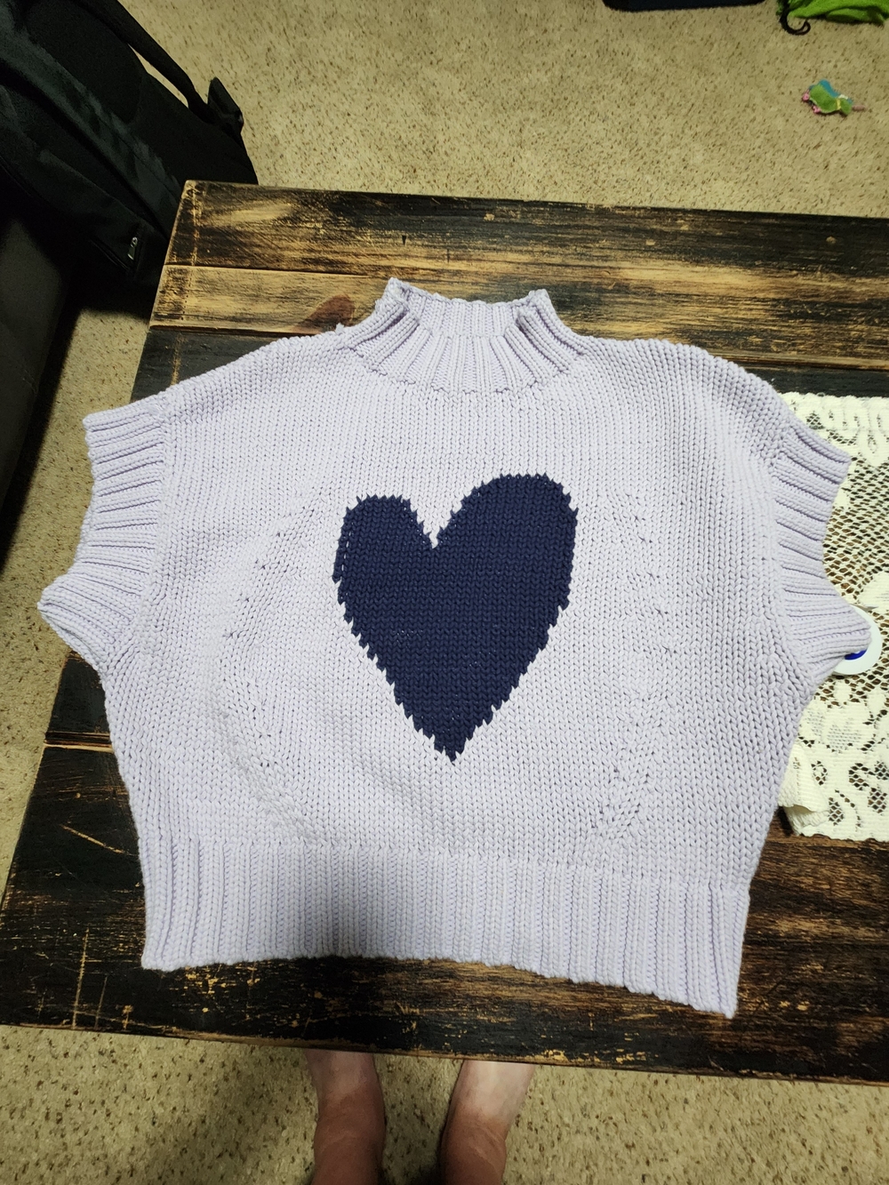 Maeve Anthropologie NWOT The Pippa Heart Sweater Vest Small Lavender Navy - Picture 3 of 3